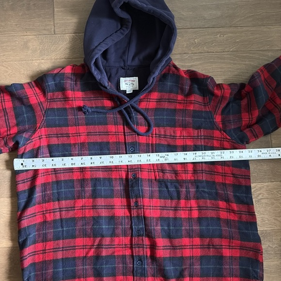 American Eagle Flannel Plaid Hoodie Shacket Black Red Men’s Large - Picture 5 of 8